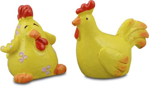 Hühner-Set, 2 Stück, bemalt, 3,4 x 3,3 + 2,5 x 3 cm, Polyresin