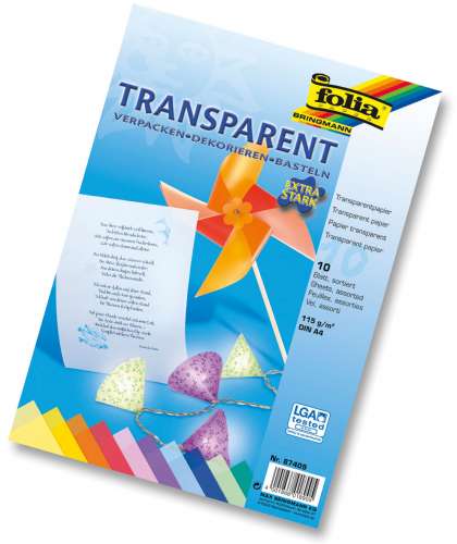 Transparentpapier-Set, farbig sortiert, 10 Blatt A4, 115 g/m²