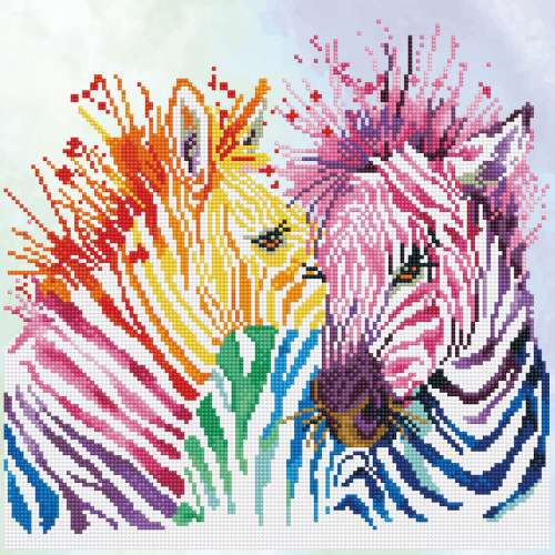 DIAMOND DOTZ SET, Rainbow Zebras, Set mit Werkzeug und Anleitung, 40 x 40 cm