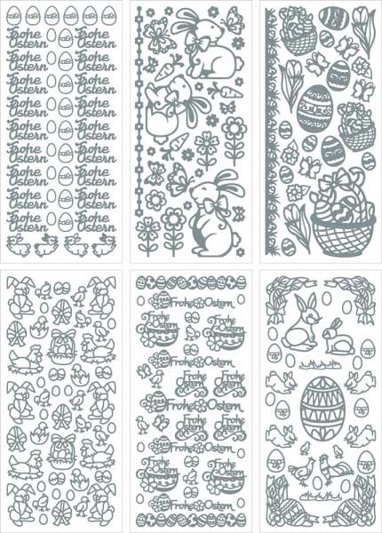 Stickerbogen-Set, Ostern, silber, 6 Bogen, 10 x 23 cm