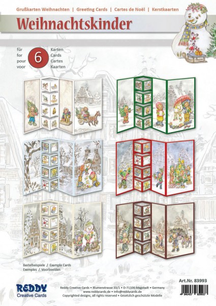 3D-Weihnachtskarten Set Kindermotive, für 6 A6 Karten