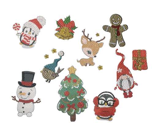 CRYSTAL ART Sticker-Set, Weihnachtsfiguren , Set 10 Stickervorlagen + Steinchen + Werkzeuge