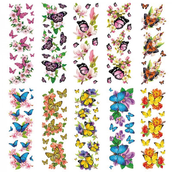 Transparent-Stickerset, Schmetterlinge, 10 Bogen, 10 x 30 cm, vorgestanzt, 10 Designs