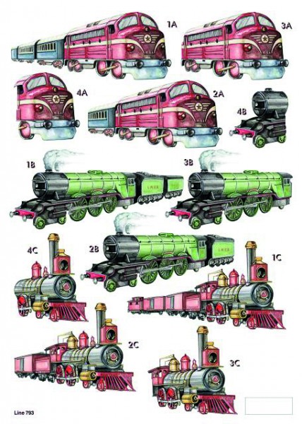 3D-Stanzbogen, A4, Lokomotiven