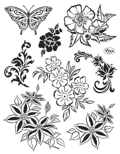 Silikonstempel-Set, Blumen, klassisch, Set 8-teilig, Bogengröße 14 x 18 cm