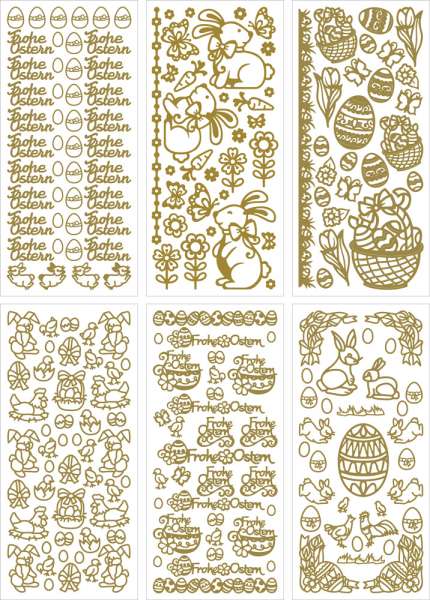 Stickerbogen-Set, Ostern, gold, 6 Bogen, 10 x 23 cm