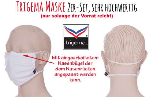 TRIGEMA Masken-Set, 2 Stück, 2-lagig, Stoffmasken, 50 % Baumwolle + 50 % Polyester