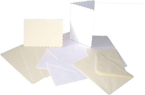 Karten-Set, Wellenrand, 100-teilig, weiß, 300 g/qm, 50 Karten & 50 Umschläge
