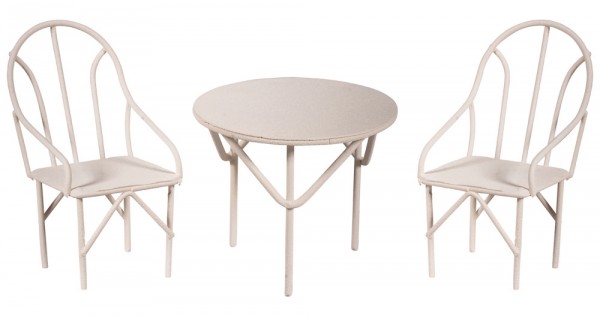 Sitzgruppe, Metall, weiß, 3-teilig, 4 x 4 x 9 & Tisch Ø 6 cm, Höhe 6 cm