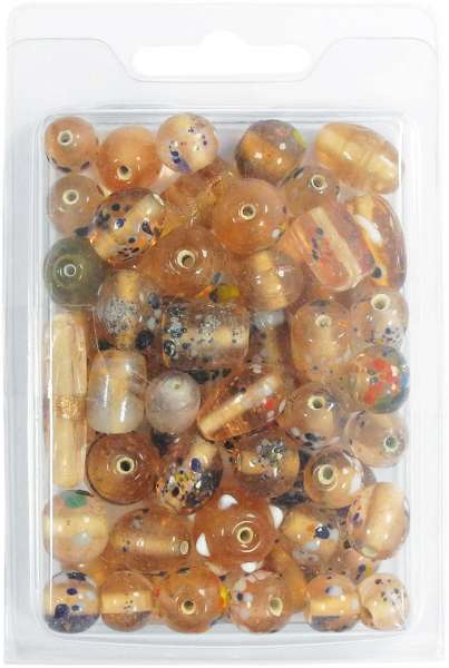 Perlenbox mit Glasperlen, lachs, Formen + Größen-Mix, 130 g.