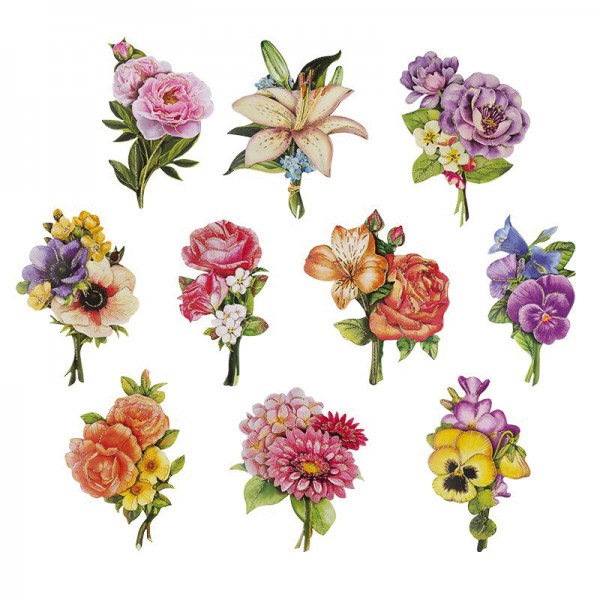 3D-Stanzmotive Blumensträußchen, gestanzt, 10 Motive, mit Glimmerlack, 5,5 - 11 cm