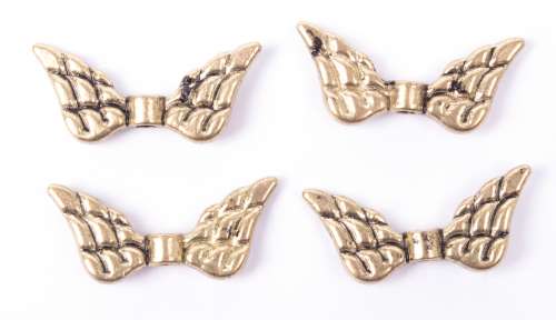 Engelflügel, Metall, altgold, 20 mm, Ø Loch 2 mm, 4 Stück