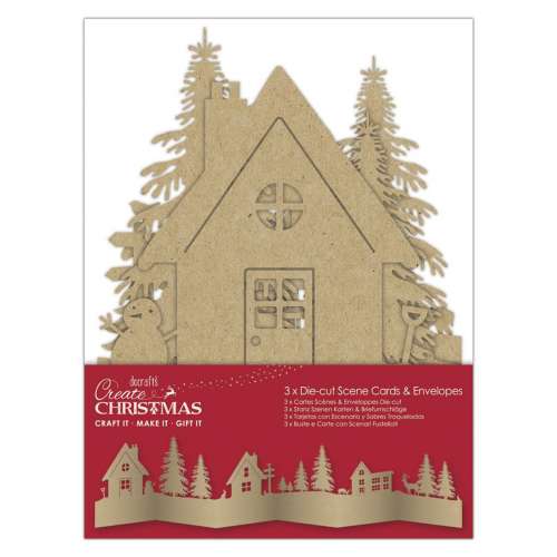 Grußkarten-Set, Weihnachtsszenen, Kraftpapier, 3 Karten inkl. Umschläge