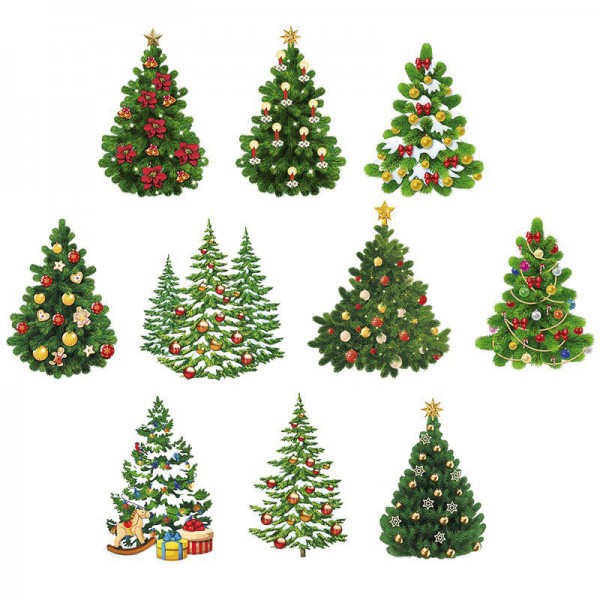 3D-Stanzmotive Weihnachtsbaum, gestanzt, 10 Motive, mit Glimmerlack, 6 - 11 cm