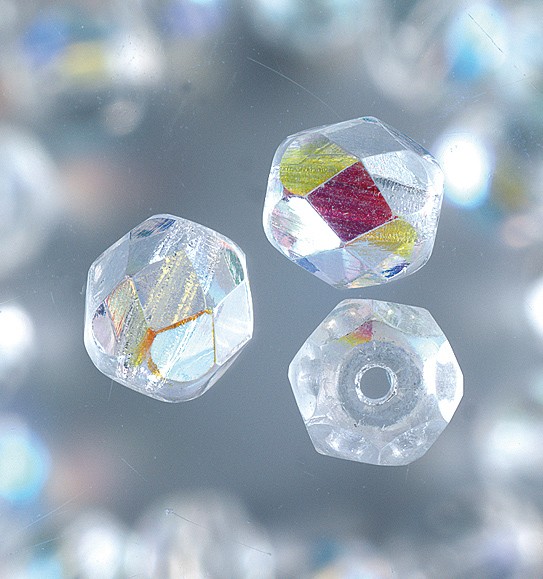 Glasschliffperlen, irisierend, rund, 6 mm, 50 Stück