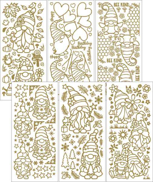 Stickerbogen-Set, Wichtelzauber, gold, 6 Bogen, 10 x 23 vm