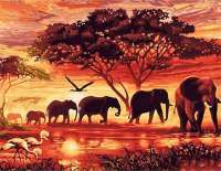 Diamond Painting Bilder-Set, Elefanten in der Savanne, 50 x 40 cm, inklusive Werkzeug