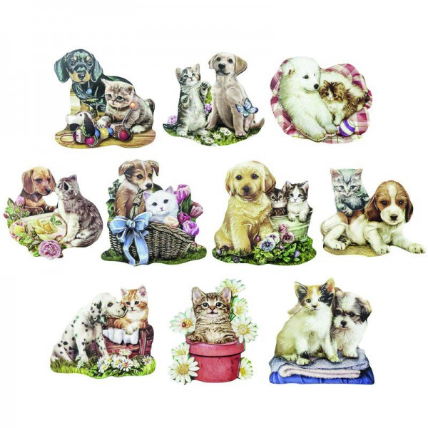 3D-Stanzmotive Hund & Katze, gestanzt, 10 Motive, mit Glimmerlack & Goldfolie, 7 - 8 cm