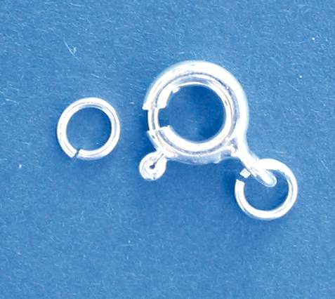 Federringverschluss mit Ringel, echt silber, 6 mm, 4 Stück