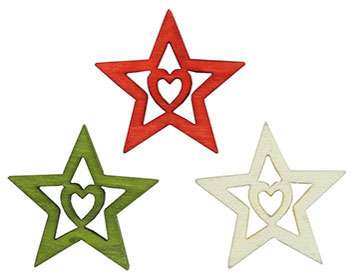 Deko-Sterne, 2 cm, rot/grün/weiß, Holz, Btl. 24 Stück