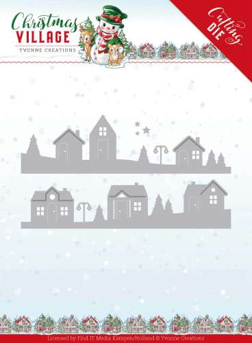 Stanzschablonen-Set, Christmas Village, Häuser-Szene, 2-teilig, 12,5 x 3,5 - 12,5 x 3 cm