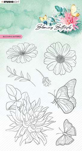 Silikonstempel-Set, Blüten und Schmetterlinge