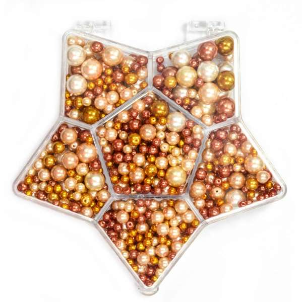 Glaswachsperlen-Sternbox, orange, 7 Fächer, Box 13 x 13 cm, 150 g, Größenmix