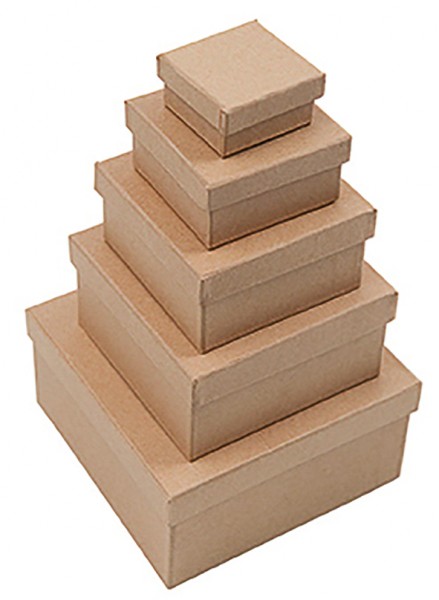 Pappmaché Quadratboxen-Set, 5-teilig