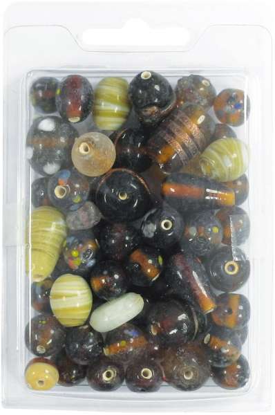 Perlenbox mit Glasperlen, topas, Formen + Größen-Mix, 130 g.