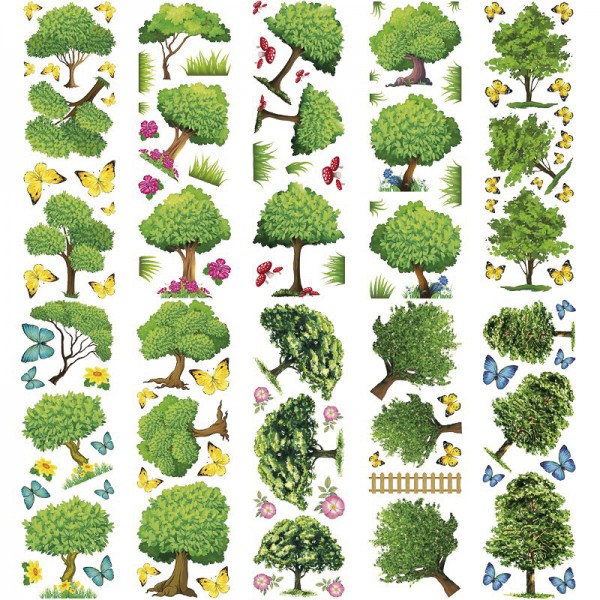 Transparent-Stickerset, Bäume, 10 Bogen, 10 x 30 cm, vorgestanzt, 10 Designs