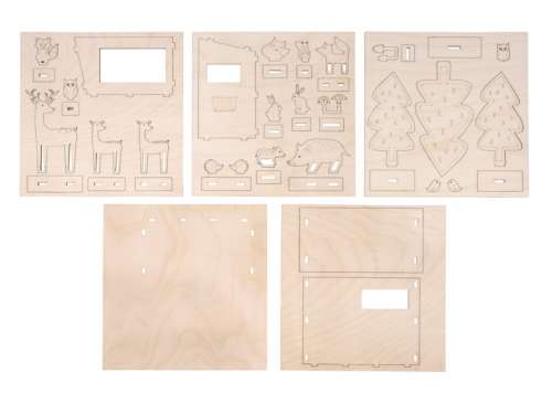 3D-Holzbausatz, Waldtiere mit Hütte, 45-tlg., natur, 20 x 20 x 3 cm, alles ausgesägt