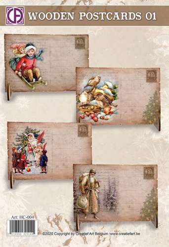 Weihnachtskarten-Set 1, Holz, mit Halter, Set 4 Karten inklusive Umschläge und 3D-Pads