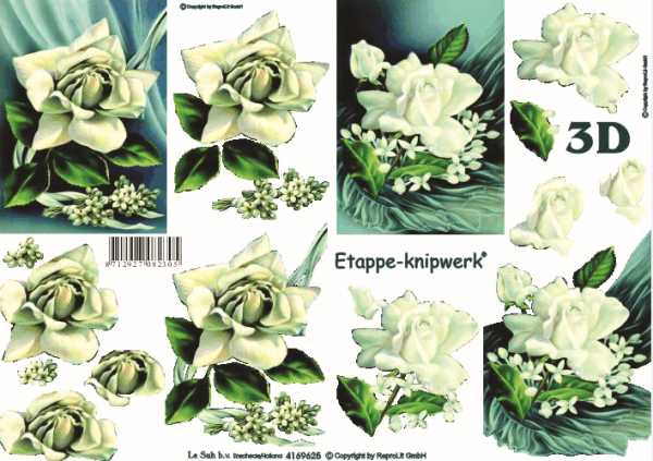3D-Etappenbogen, A4, Weiße Rosen