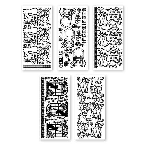 Stickerbogen-Set, Katzen, 5 Bogen 10 x 23 cm