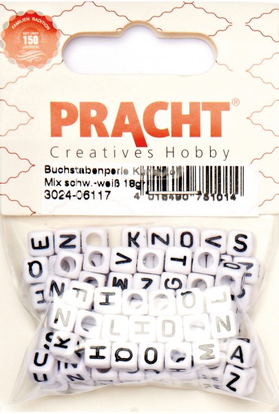 Buchstabenperlen, 6 x 6 mm, ca. 110 Stück, schwarz-weiß